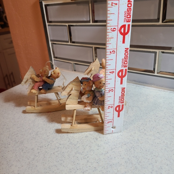 Unique Vintage Ceramic Bear Family on Wooden Rocking Horse - Picture 8 of 9